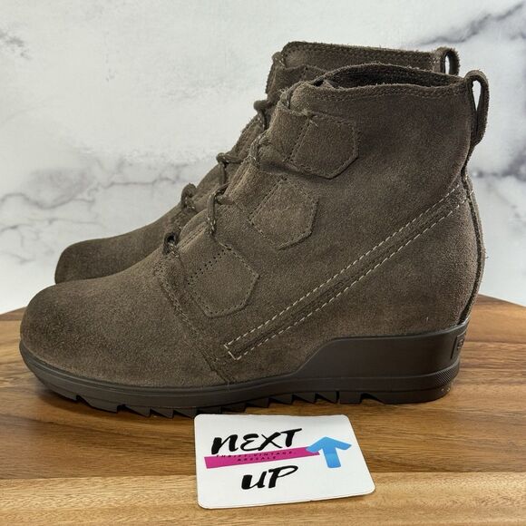 Women’s size 6-Sorel Evie Lace Up Wedge Ankle Booties Waterproof Brown Gray - Picture 1 of 9